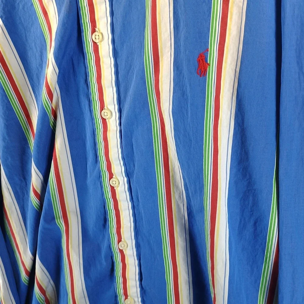 Ralph Lauren Button Up Shirt Mens XLT‎ Rainbow Vertical Striped Big and Tall